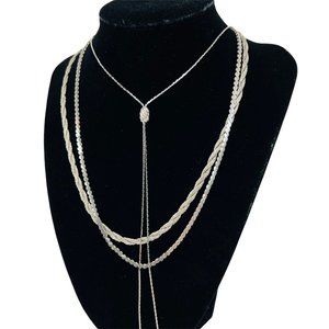 Silver Layering Necklace Vintage Lot of 3 Lariat Braid Rope Chains Napier Monet